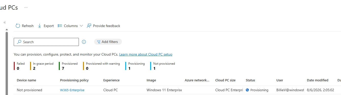 provisioning cloud pc