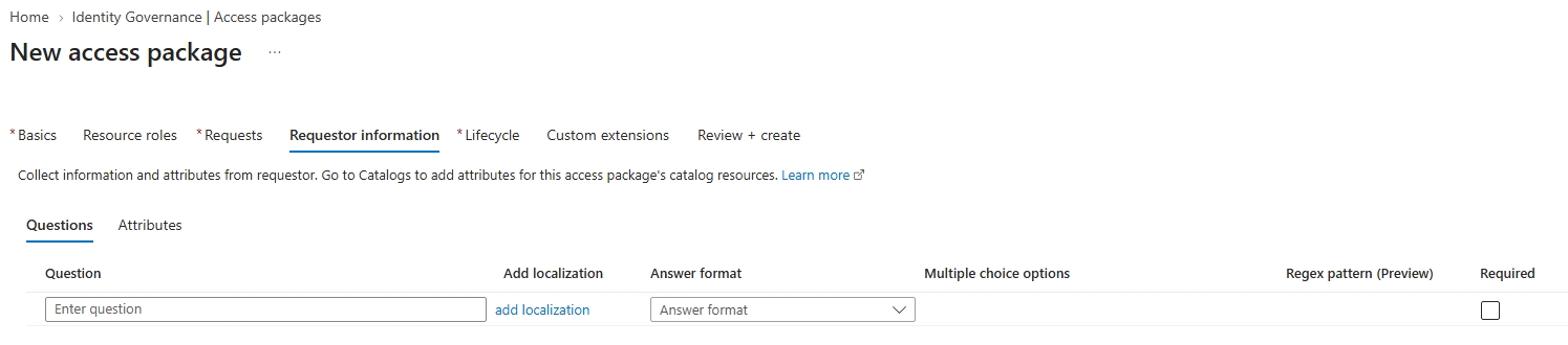 access package requestor info