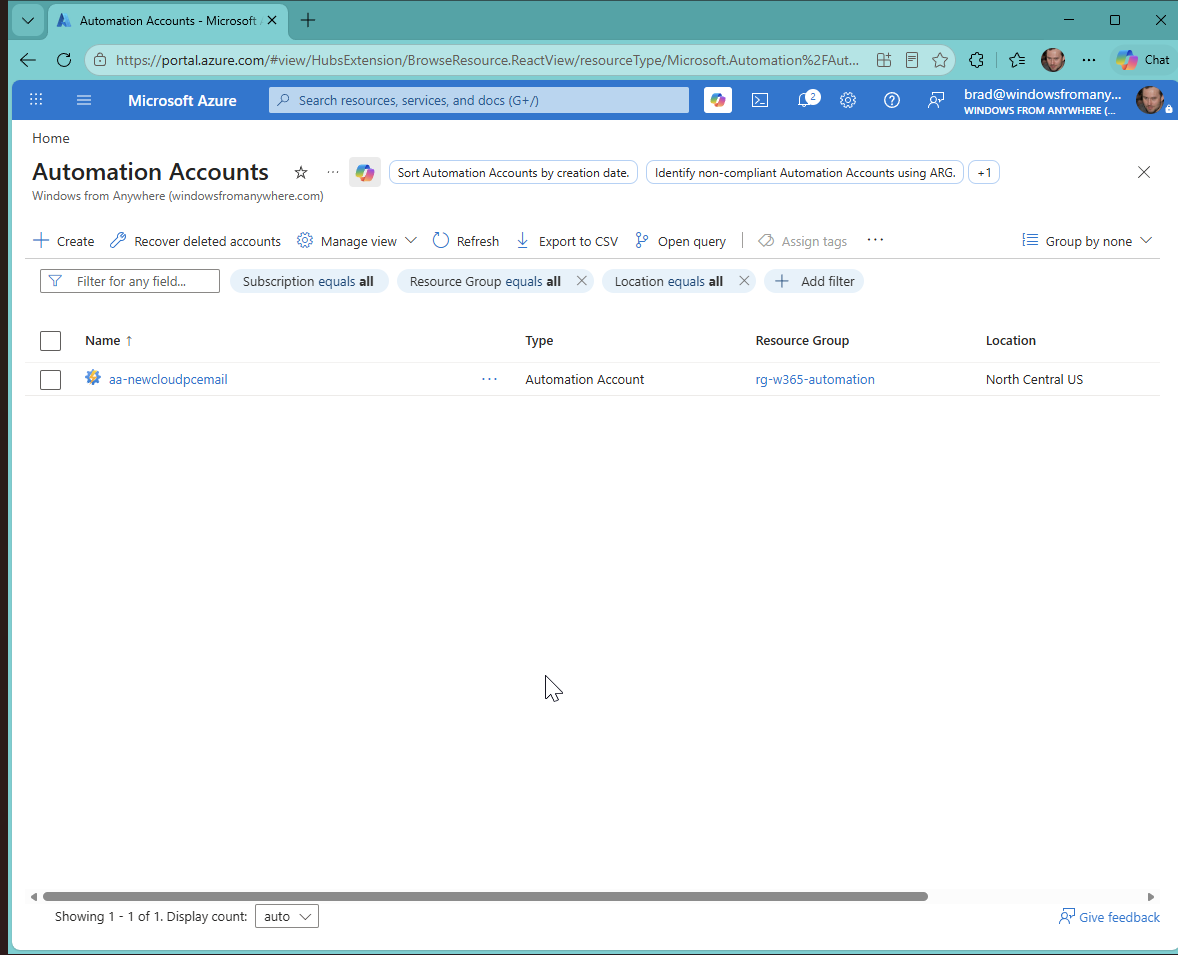 New Automation Account