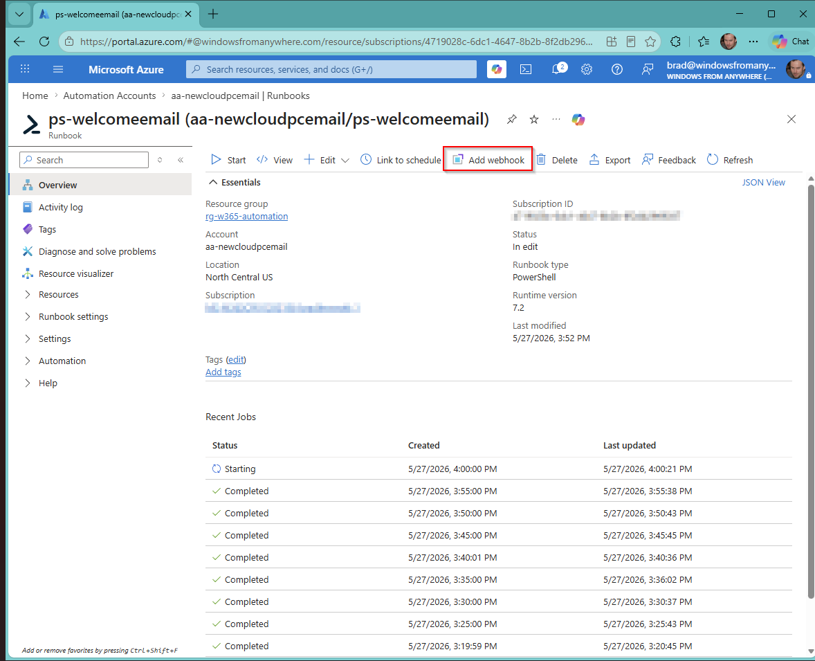 Runbook Webhook