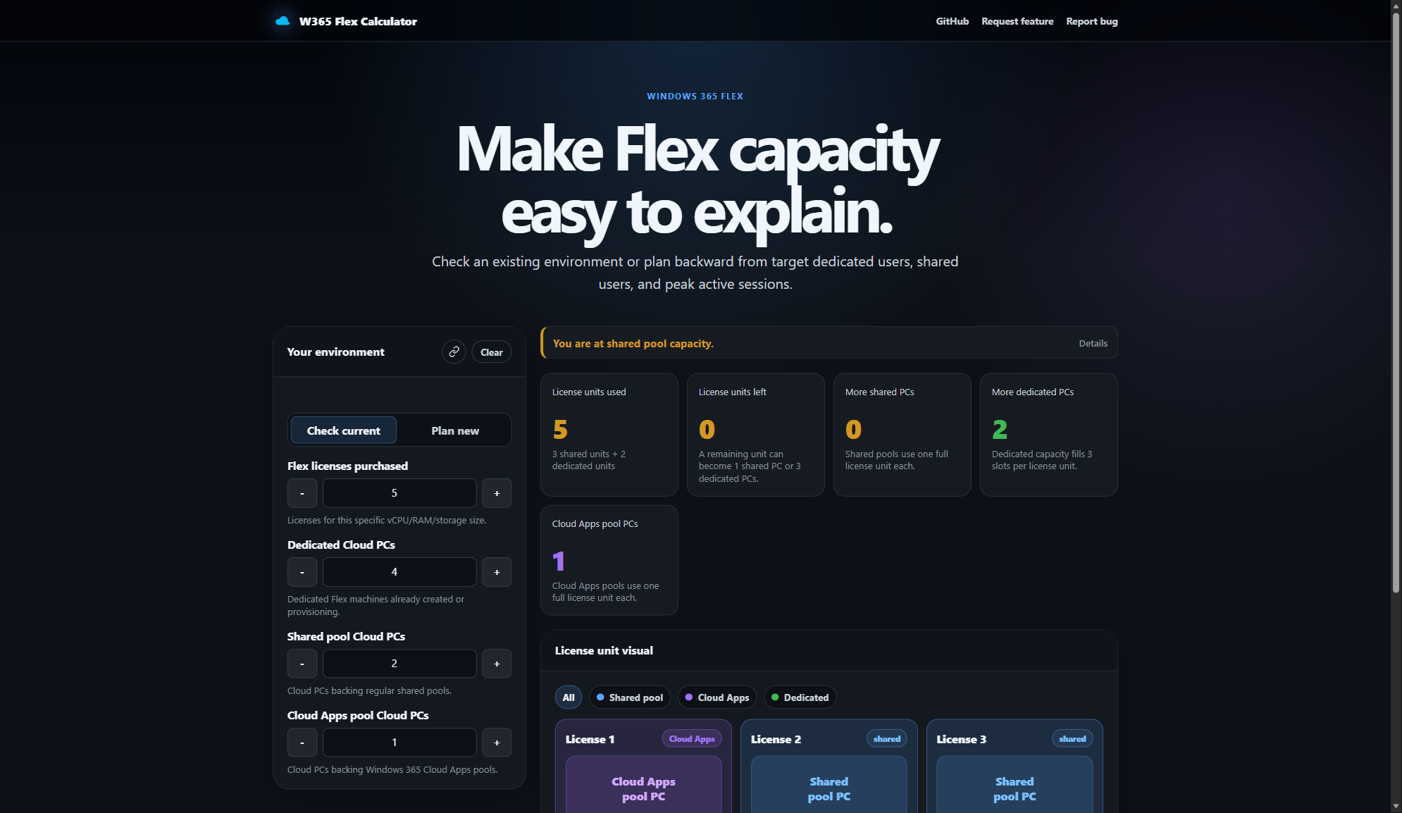 W365 Flex Calculator interface